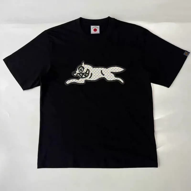 Photo réelle ICECREAM t-shirt bleu dessin animé chien volant imprimé à manches courtes rue américain