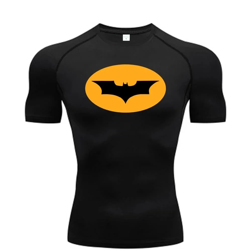 T-shirts de compression à motif chauve-souris pour hommes, manches courtes, anti-UV, pour la gym, l'