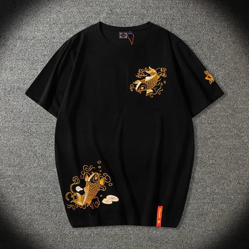 Brocart carpe broderie t-shirt hommes tricot vêtements Kpop Hippie surdimensionné T-Shirts vêtements