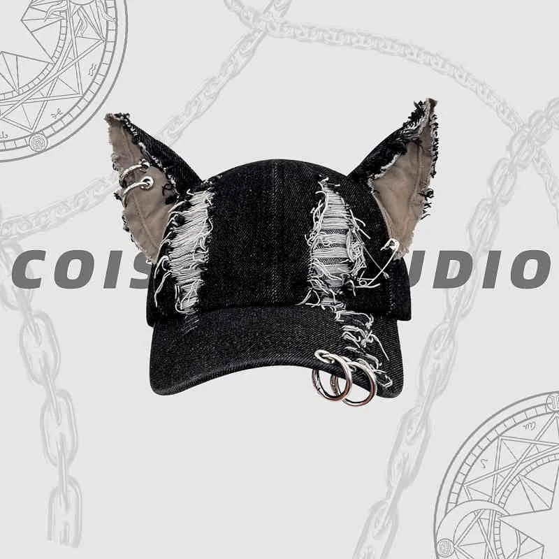 Casquette de Baseball déchirée Cowboy à oreilles de lapin, Punk foncé, Photos Hottie, casquette à vi