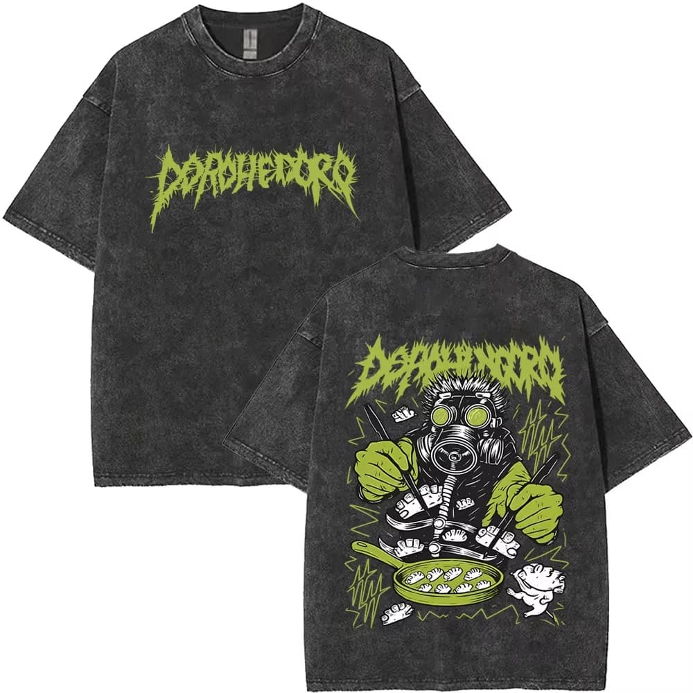 T-shirt imprimé Dorohedoro délavé, surdimensionné, unisexe, style Harajuku, streetwear tendance, en
