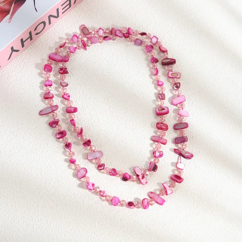 Collier long en coquillages naturels pour femme, design vintage tendance, accessoire polyvalent pour