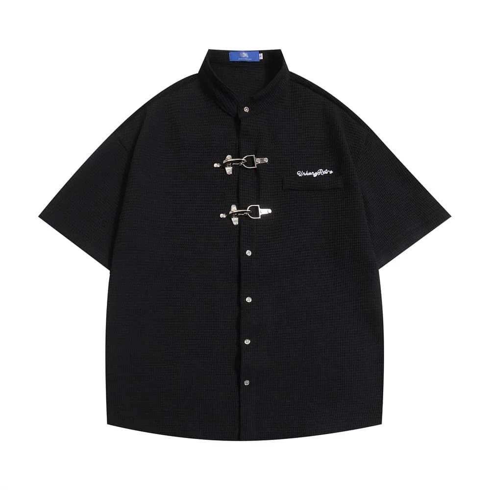 Chemises à manches courtes pour hommes, décoration de boutons, streetwear de documents solides, adt,