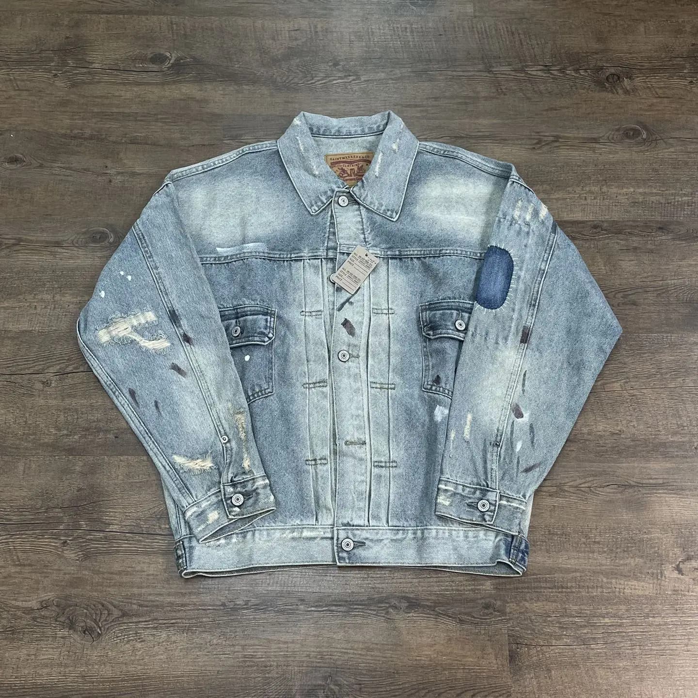 Yao mode SAINT OF MICHAEL endommagé vieilli déchiré Denim vestes Streetwear ample surdimensionné uni