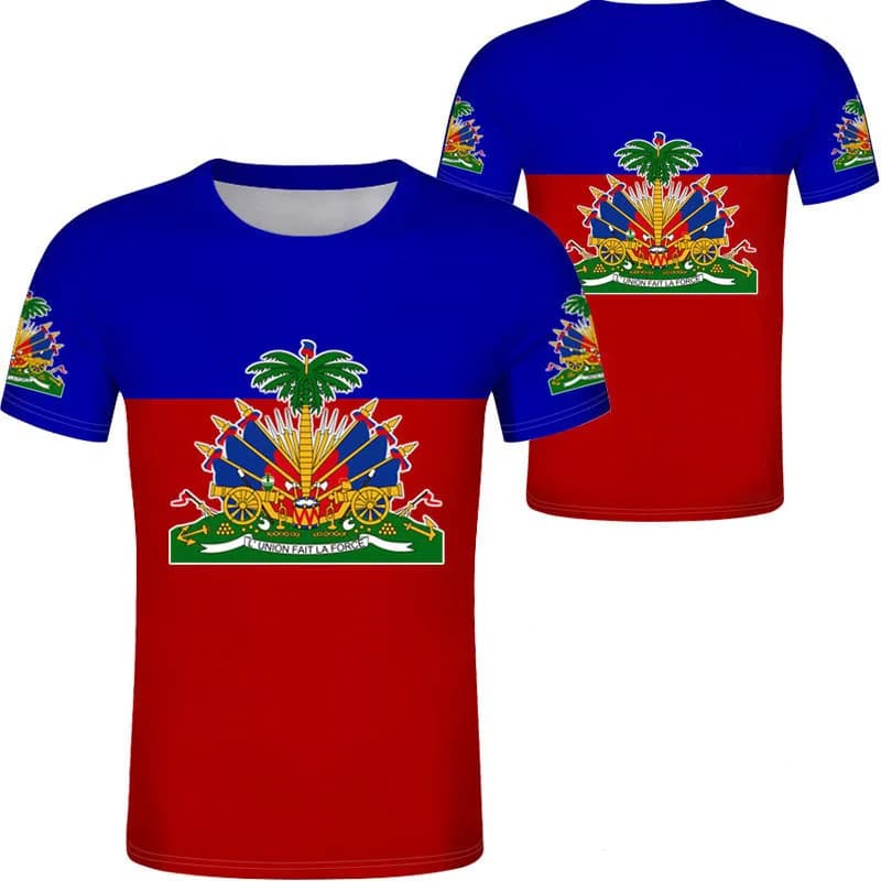 T-shirts d'été décontractés pour hommes avec emblème national du drapeau d'Haïti imprimé en 3D, vête