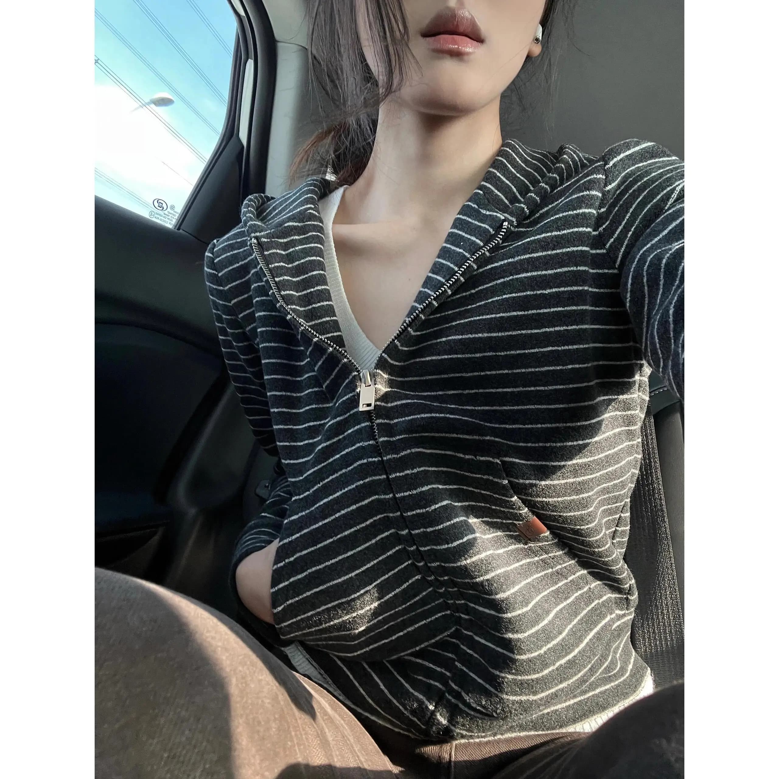 Rayé femmes sweats Cardigan Pull Femme décontracté Chic Sueter Mujer à capuche tricoté Pull vestes a