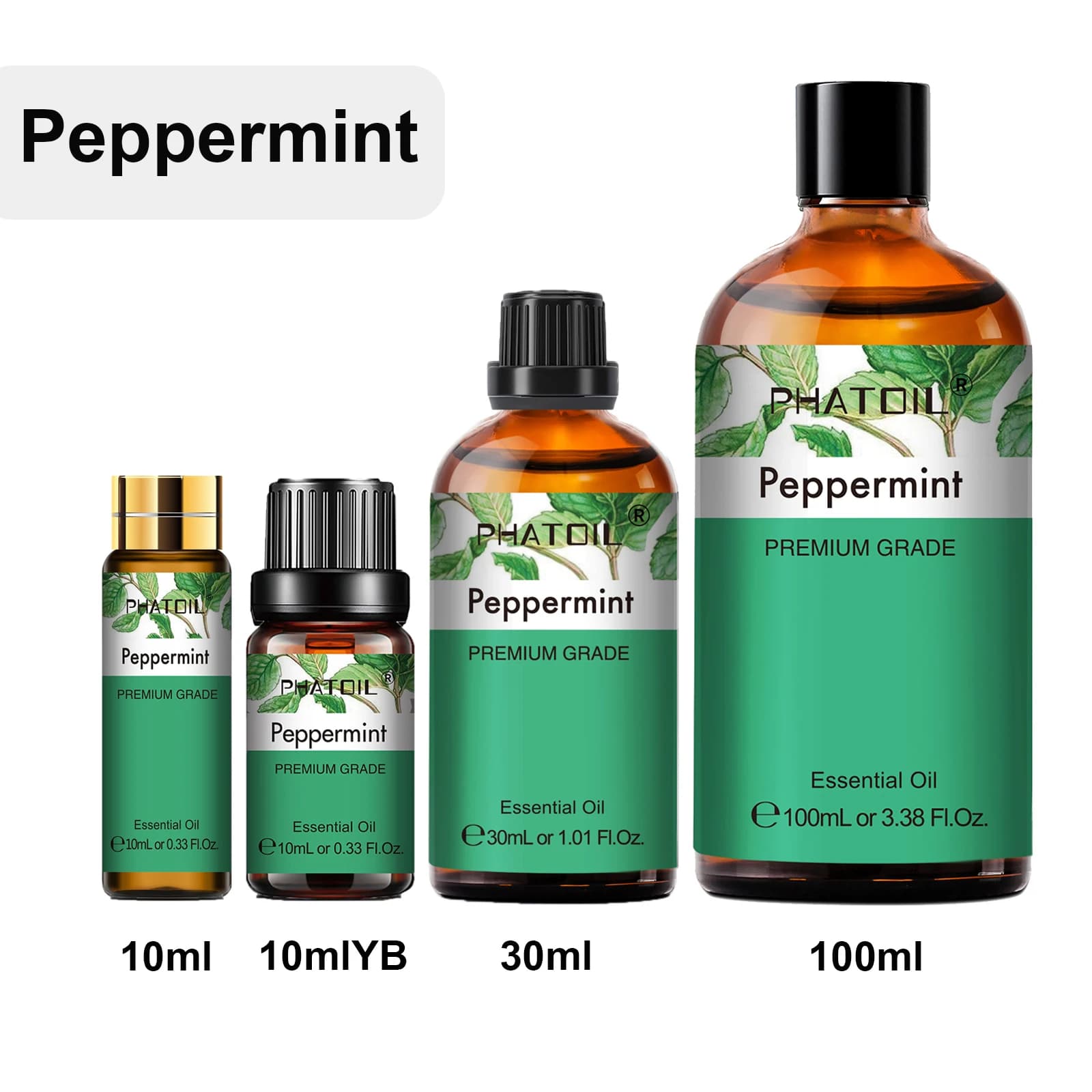 PHATOIL 1 pièces 10ml/30ml/100ml huile essentielle de menthe poivrée naturelle pour aromathérapie, d