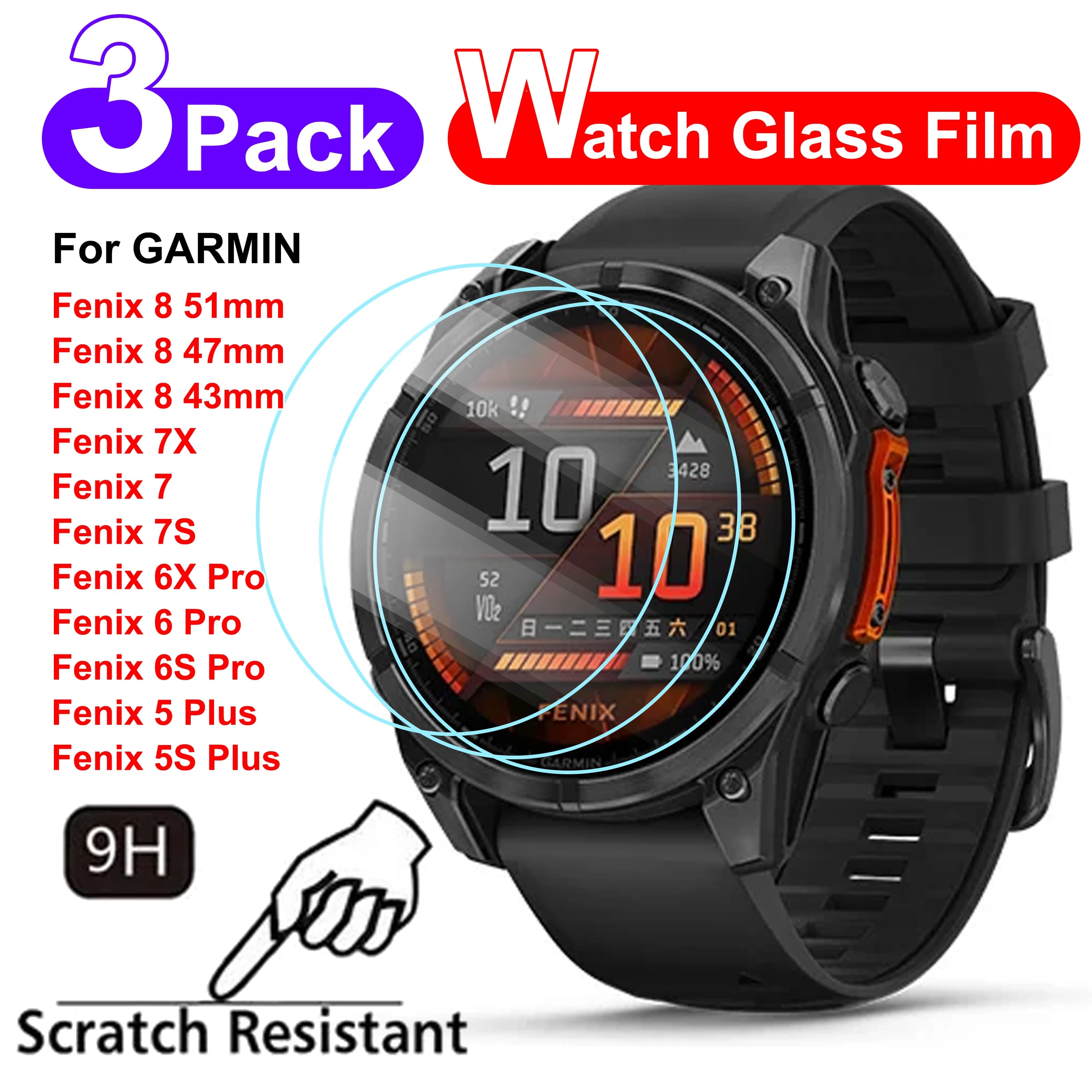 Verre trempé 9H pour Garmin Fenix 8 7X 6X Pro 7 6 7S 6S 5 5S, protecteur d'écran solaire AMOLED, Fil