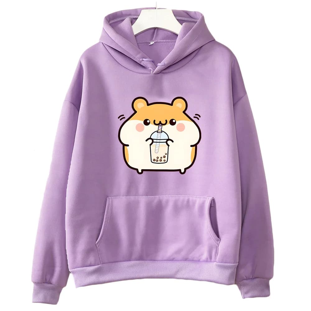 Boba thé Hamster mignon sweat femme dessin animé graphique à capuche décontracté à capuche survêteme