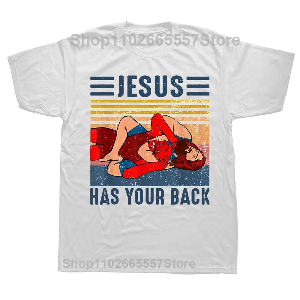 T-Shirt à Col Rond pour Homme et Femme, Vêtement Classique, Créatif, 100% Coton, Jesus Has Your Back