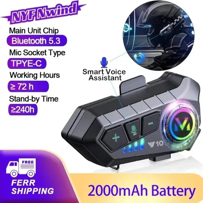 Y10 Bluetooth 5.3 casque casque sans fil mains libres appel téléphone Kit Moto étanche écouteur lect
