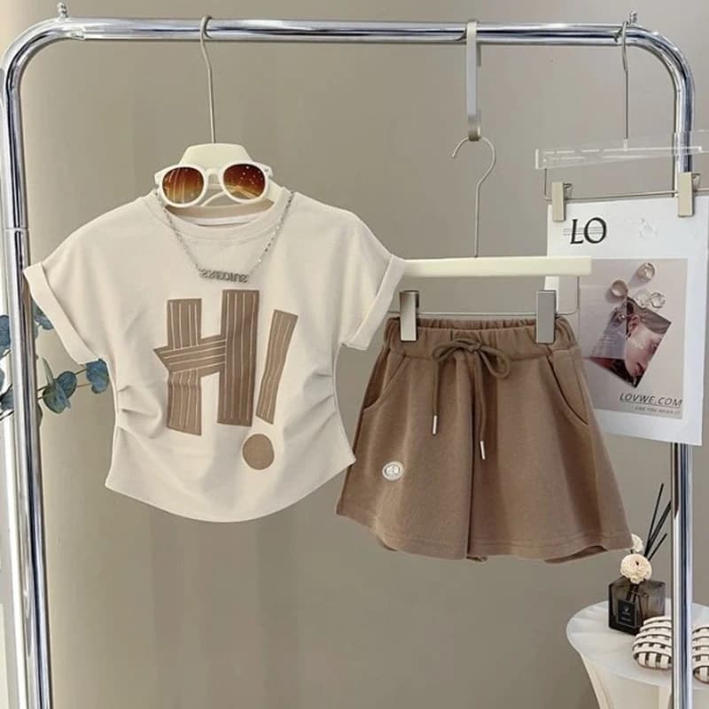Ensemble de vêtements d'été pour adolescentes, haut à manches courtes + Short avec lettres imprimées