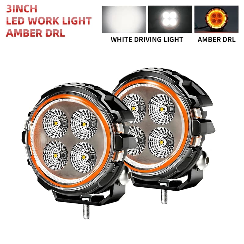 HAOLIDE 2PCS Projecteurs LED ronds 3 4 5 pouces, lumière de travail blanche, feu de jour ambre DRL 1