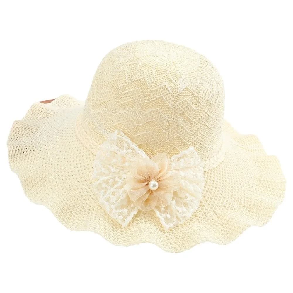 Chapeau Bob Tricoté Léger à Large Bord Couleur Unie avec Nœud en Dentelle Respirant Protection UV po