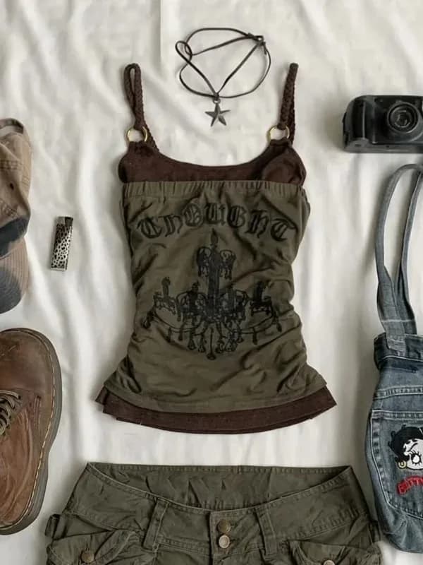 Streetwear 2 pièces ensemble fronde Y2k vêtements mince Sexy Goth Punk Vintage lettre imprimer esthé