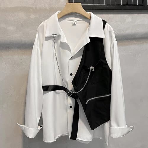 Chemises à manches longues pour hommes, Cool, Messieurs, Beau, Designer, Patchwork, Streetwear, Déco