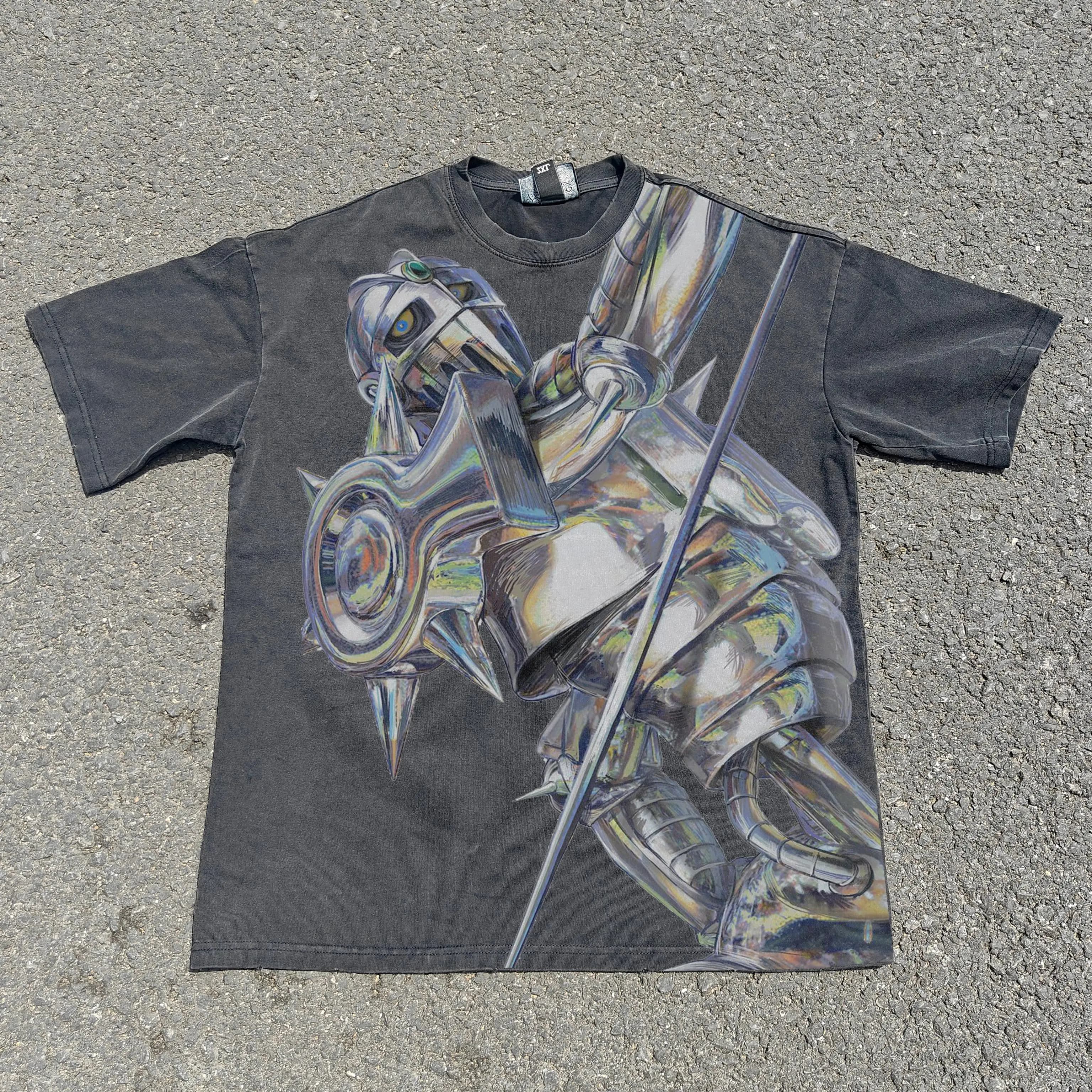 Silver Chariot t-shirt sweat Anime lavé noir t-shirt Street Wear Cool Halloween Costume