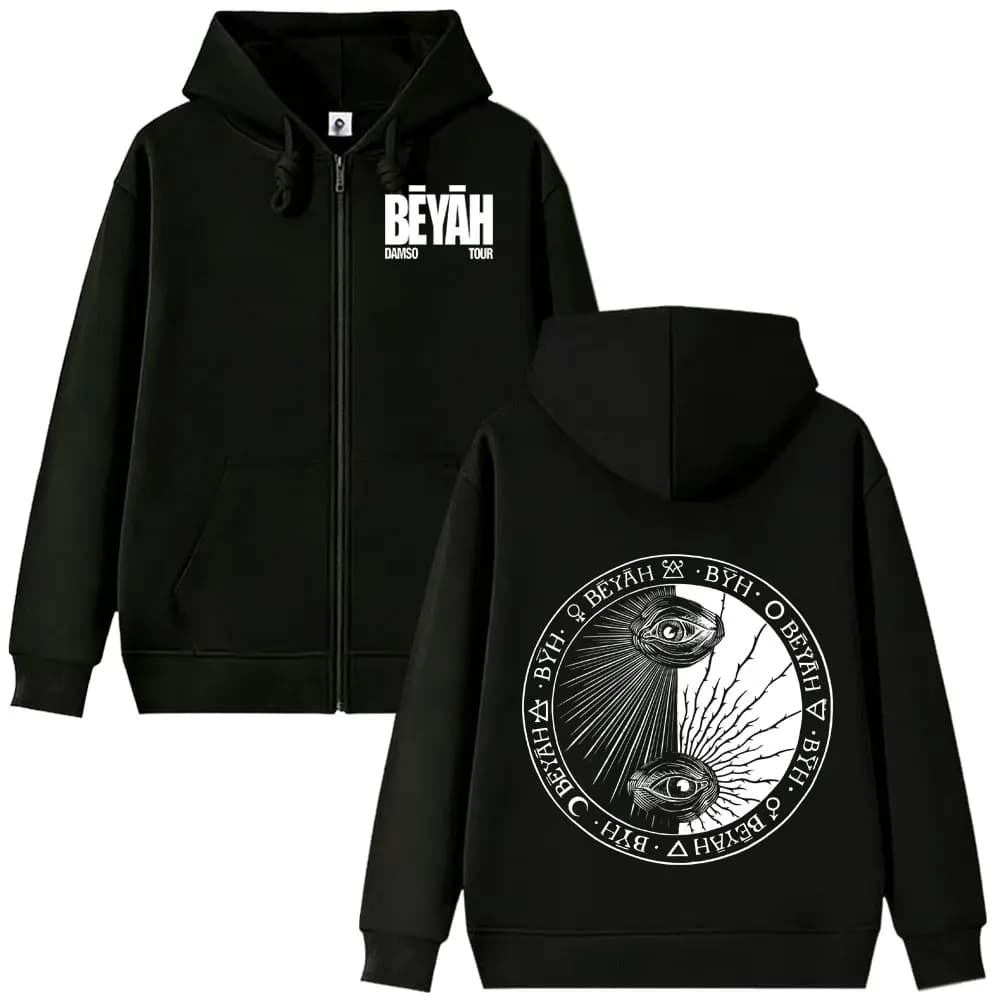 Sweat-shirt à fermeture éclair Singer Damso Fashion Album Merch, imprimé double face, style pop, cou