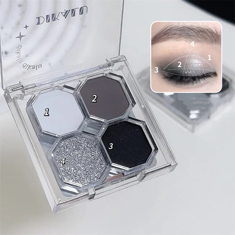 Palette de fards à paupières 4 couleurs Black Light Star pour maquillage smoky, tons noir foncé et g