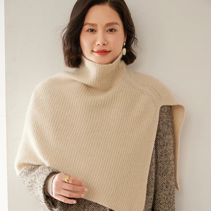 Centrez-Poncho Court en Cachemire pour Femme, Châle à Col Roulé, Wraps Optiques, Côtelés, Accessoire