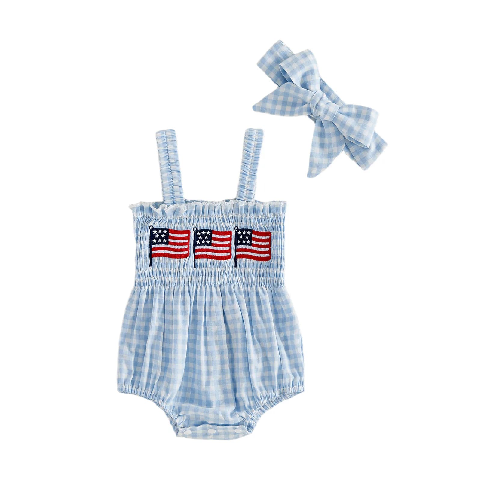 Vêtements pour bébés filles, tenues pour la fête de l'indépendance, barboteuses à carreaux brodées d