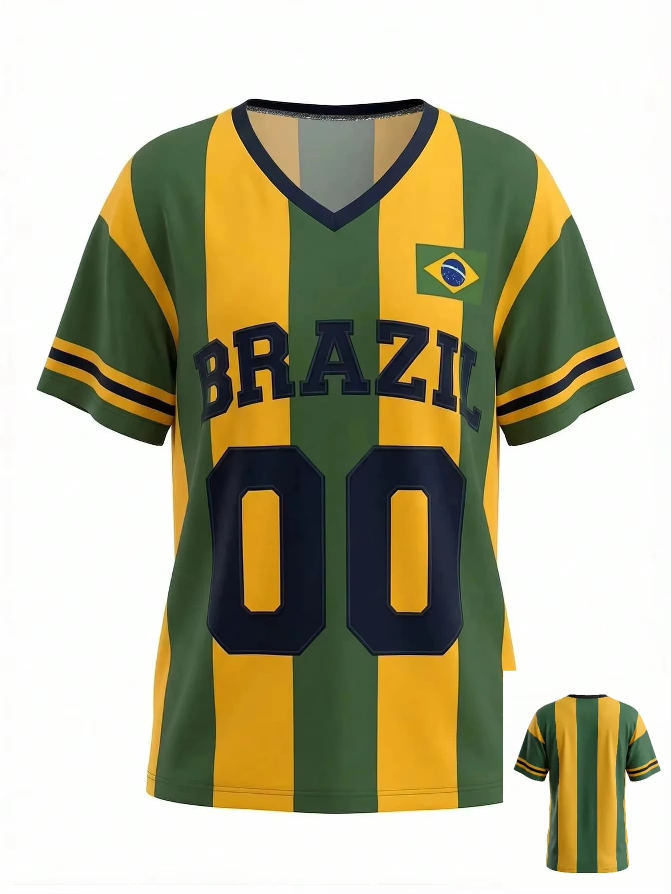 T-shirt ample à rayures vertes et jaunes style Y2K Brésilien, imprimé jersey, style streetwear sport