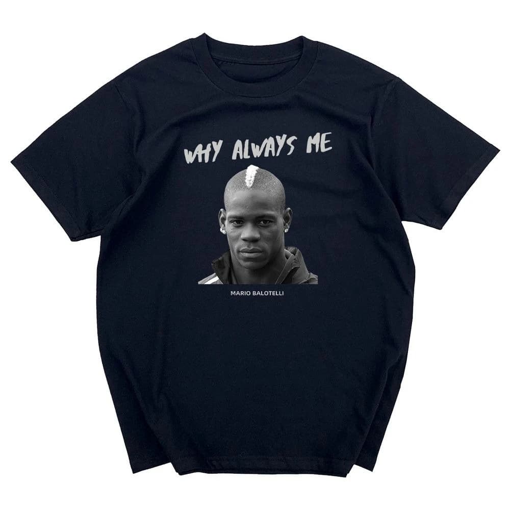 T-shirt d'été pour hommes Mario Balotelli avec impression de portrait et inscription « Why Always Me