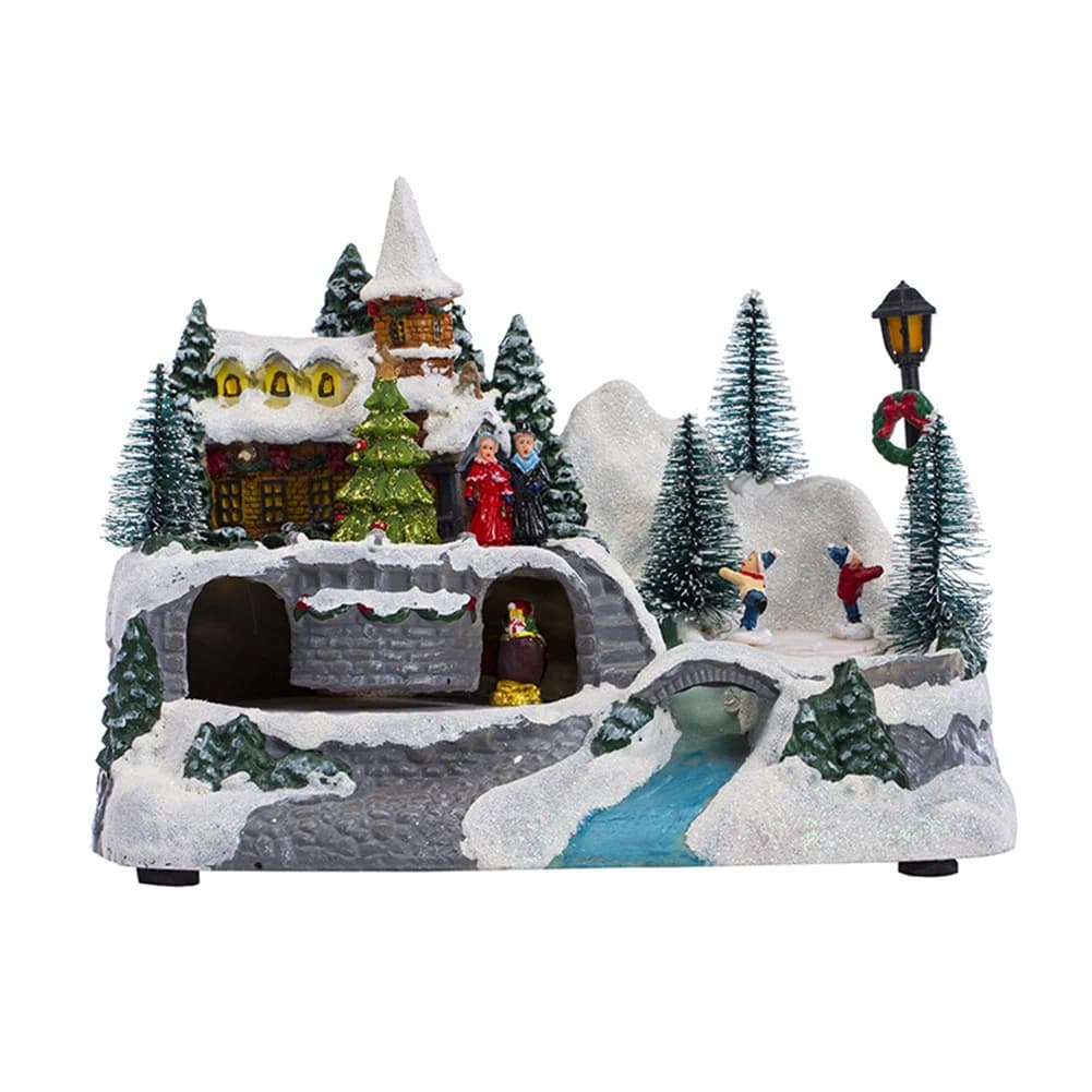 TOP! Maison de neige de noël Village lumière LED ornement Figurine décorations de noël artisanat déc