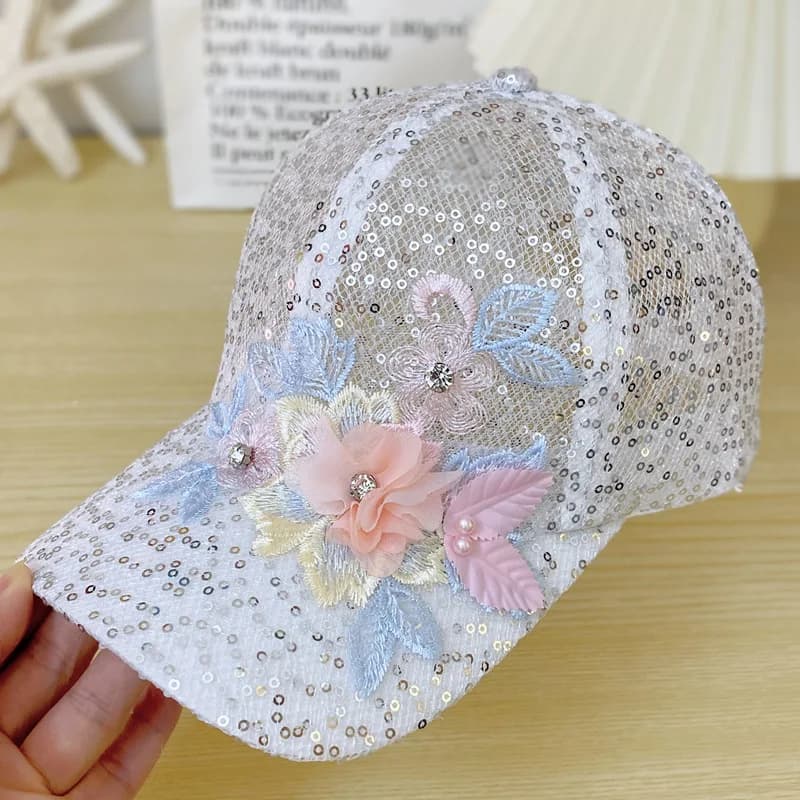 Casquette de baseball légère d'été fraîche et élégante en dentelle et sequins avec décorations de pe