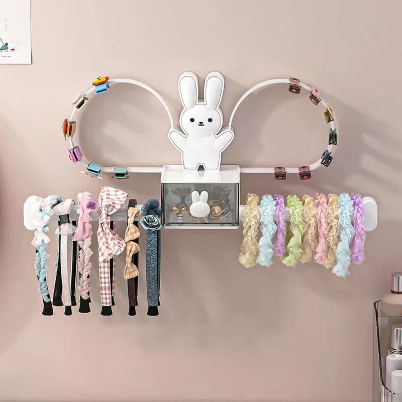 Support mural adorable pour accessoires de cheveux en forme de lapin, organisateur de pinces et serr