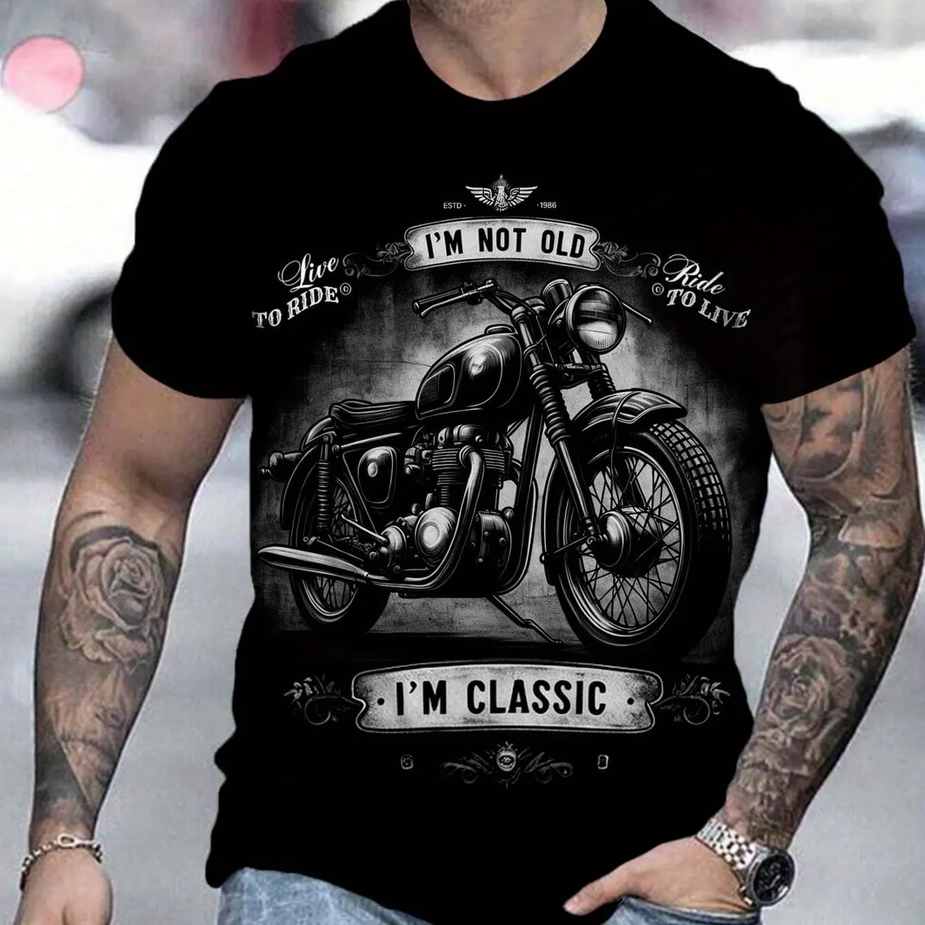T-shirt de moto hommes impression 3D à manches courtes Vintage classiques T-shirt pour hommes Street