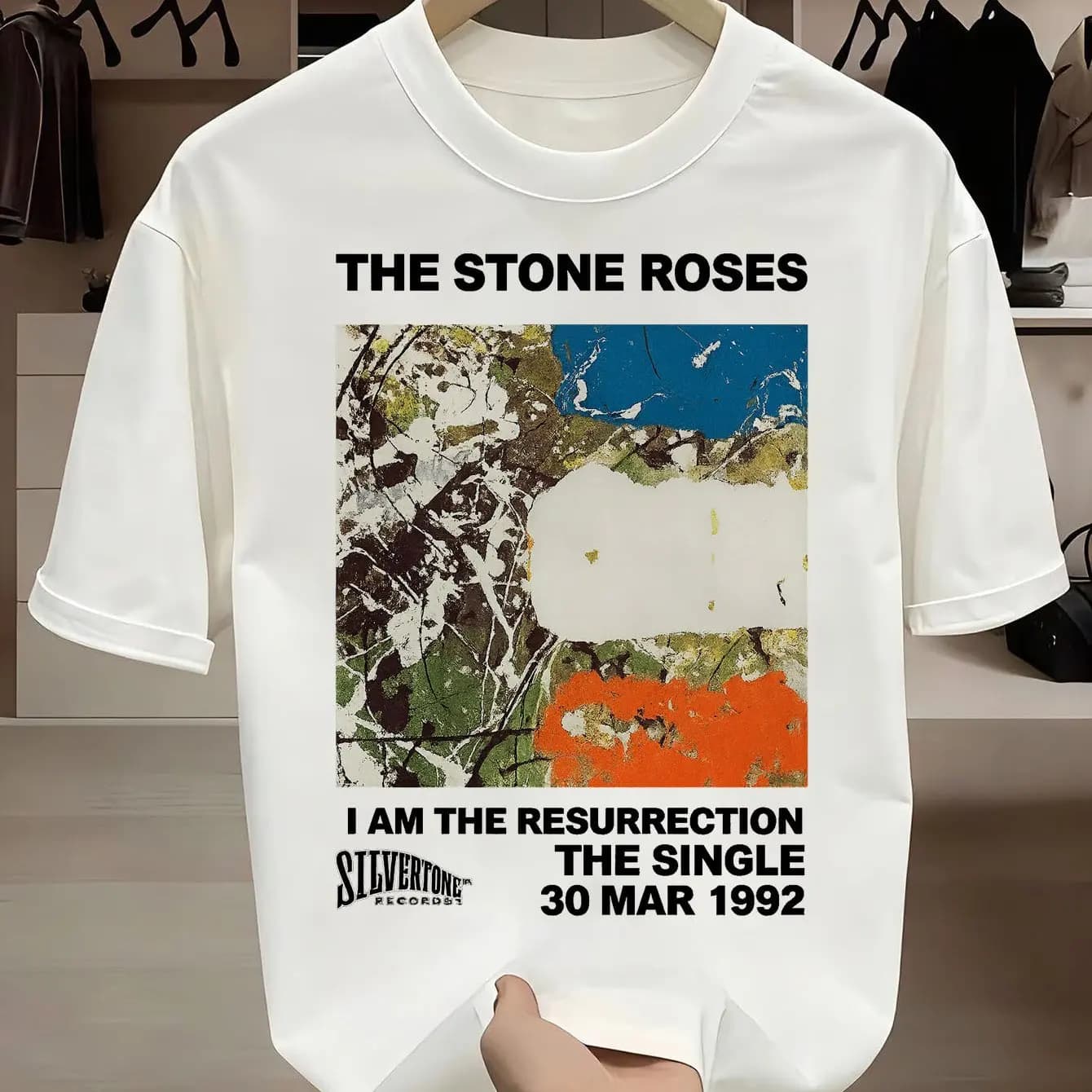 T-shirt unisexe décontracté The Stone Roses I Am The Resurrection avec logo officiel de l'album 1989