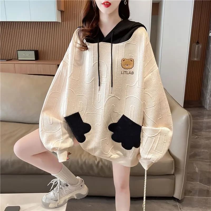 Pulls Baggy Femme PVD Printemps et Automne, Top Femme Abricot Long Manteau M Kpop en Promotion Vêtem