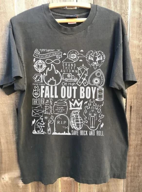 T-shirt unisexe vintage avec paroles d'album de concert Fall Out Boy, couleur charbon, t-shirts grap