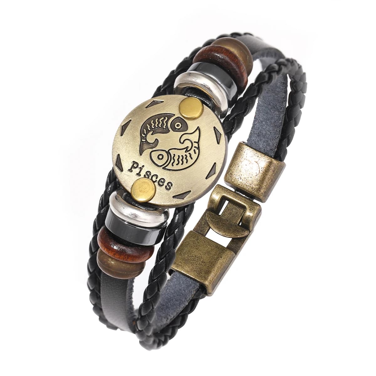 Bracelet 12 Constellations en Cuir Véritable Tressé Rétro Simple pour Homme et Femme – Taureau