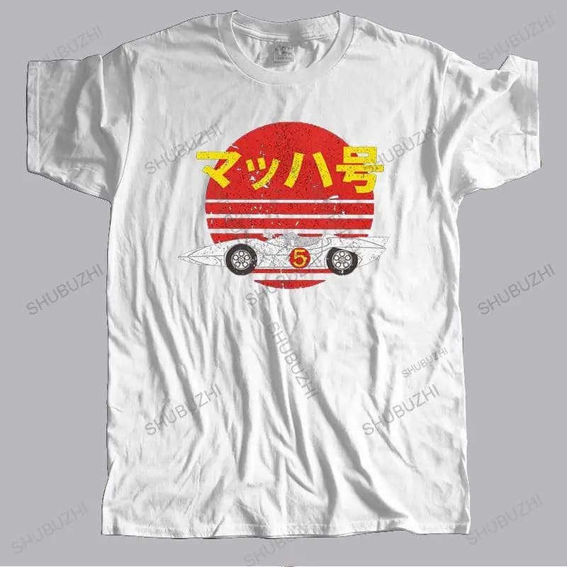 Rétro vitesse Racer hommes T-shirt coton dessin animé japonais Mach 5 T-shirt col rond à manches cou