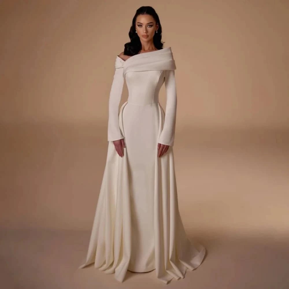 Robe de soirée élégante pour femmes, épaules dénudées, en Jersey plissé, ligne a, manches longues, l