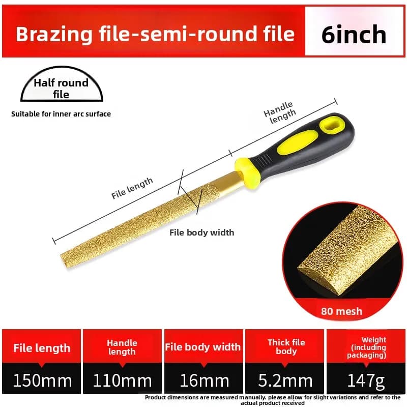 Lime diamantée brasée plate semi-circulaire 6, 8, 10, 12 pouces pour le décapage de la rouille du mé