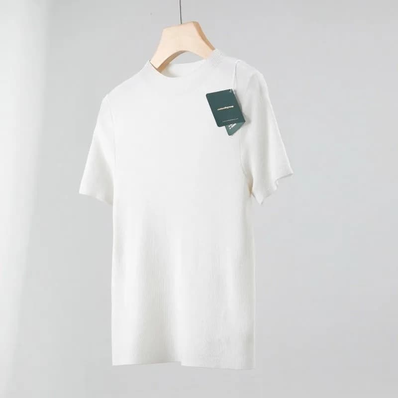 T-shirt en laine mérinos superfine 100% filé fin Yangtze allemand 120's, col semi-montant, tricoté à