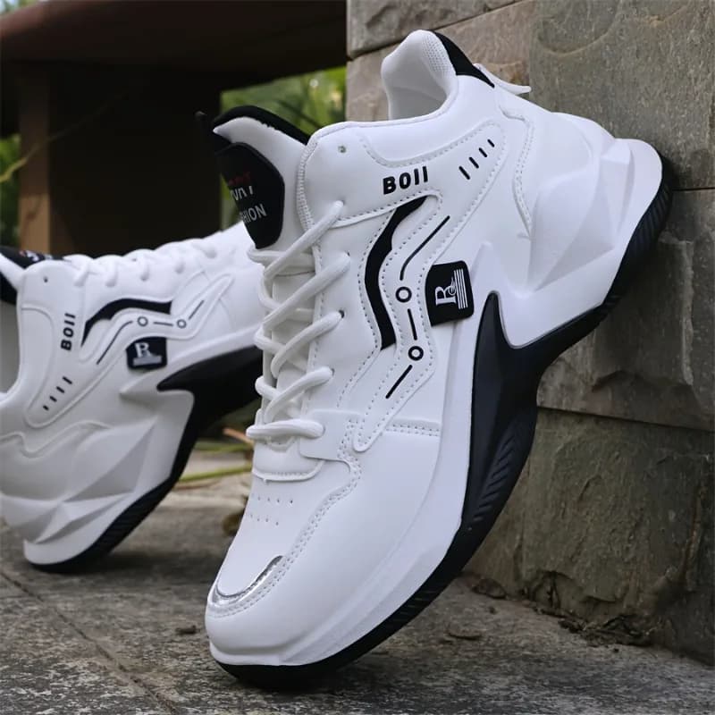 Baskets montantes en cuir polyvalentes pour hommes, chaussures de sport antidérapantes et résistante