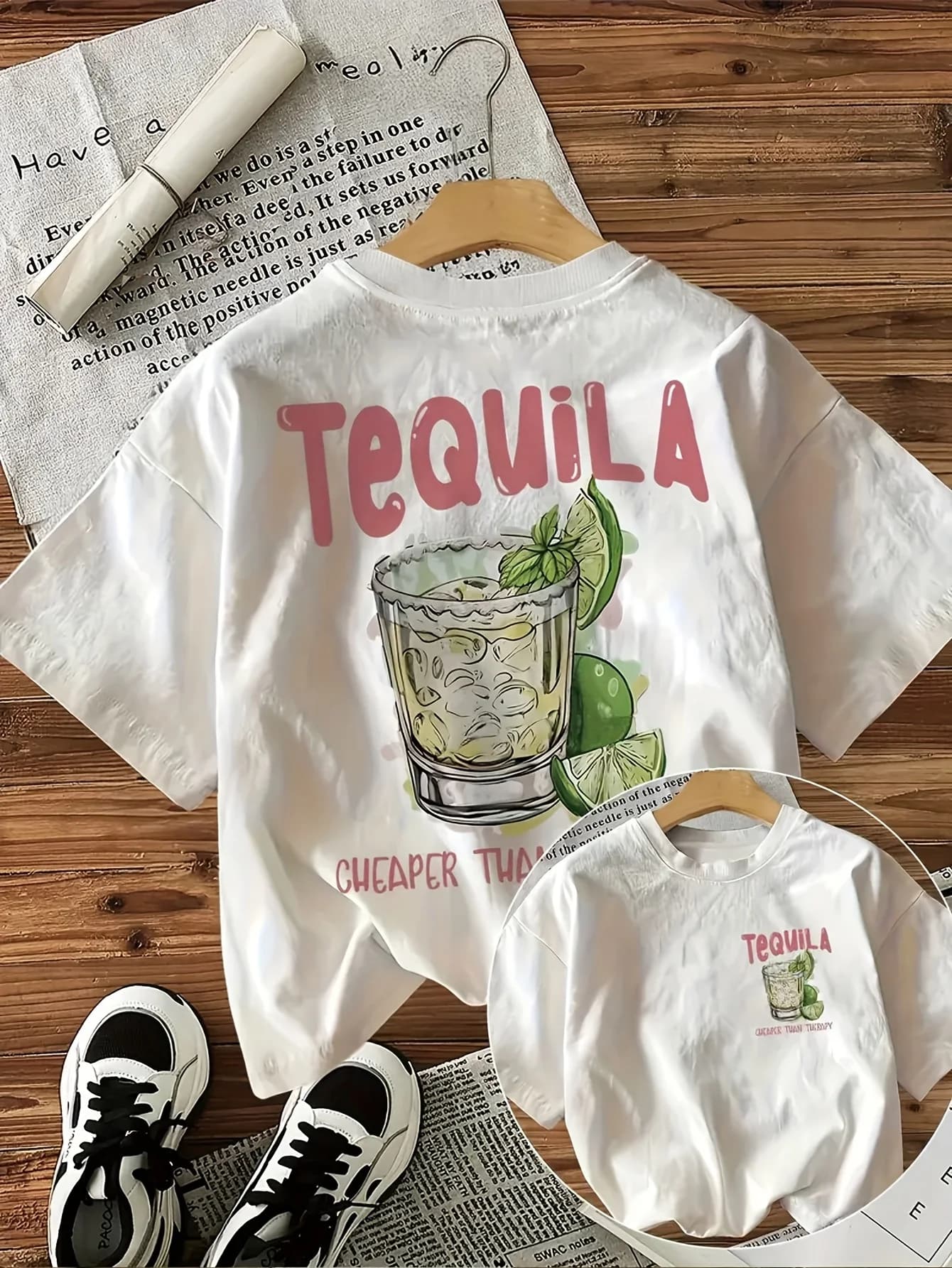 T-shirt pour femme « Tequila moins cher que la thérapie » - Motif cocktail amusant, haut décontracté