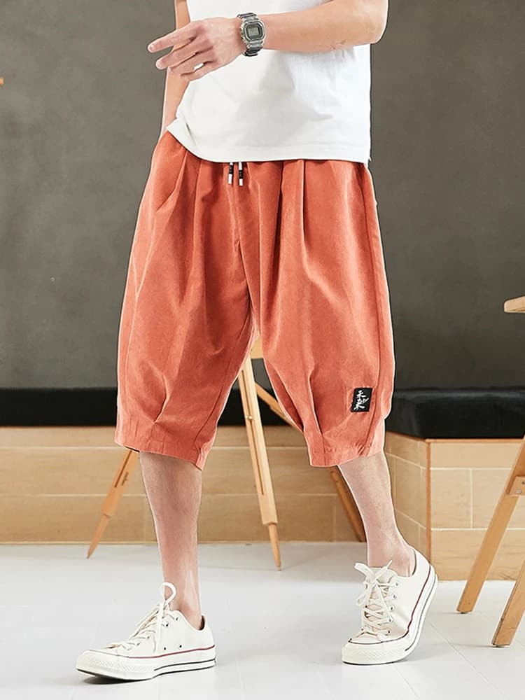 Grande taille été sarouel hommes courts Joggers Style chinois mollet décontracté Baggy pantalon mâle