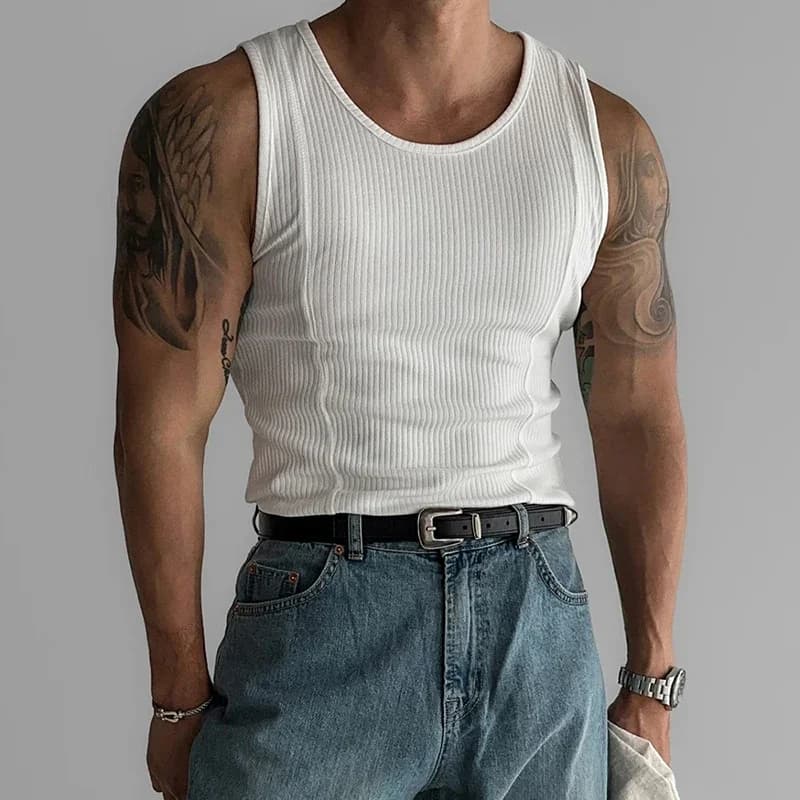 Gilet serré élastique pour hommes musculaires, gilet tricoté de couleur unie de mode de rue, sweat-s
