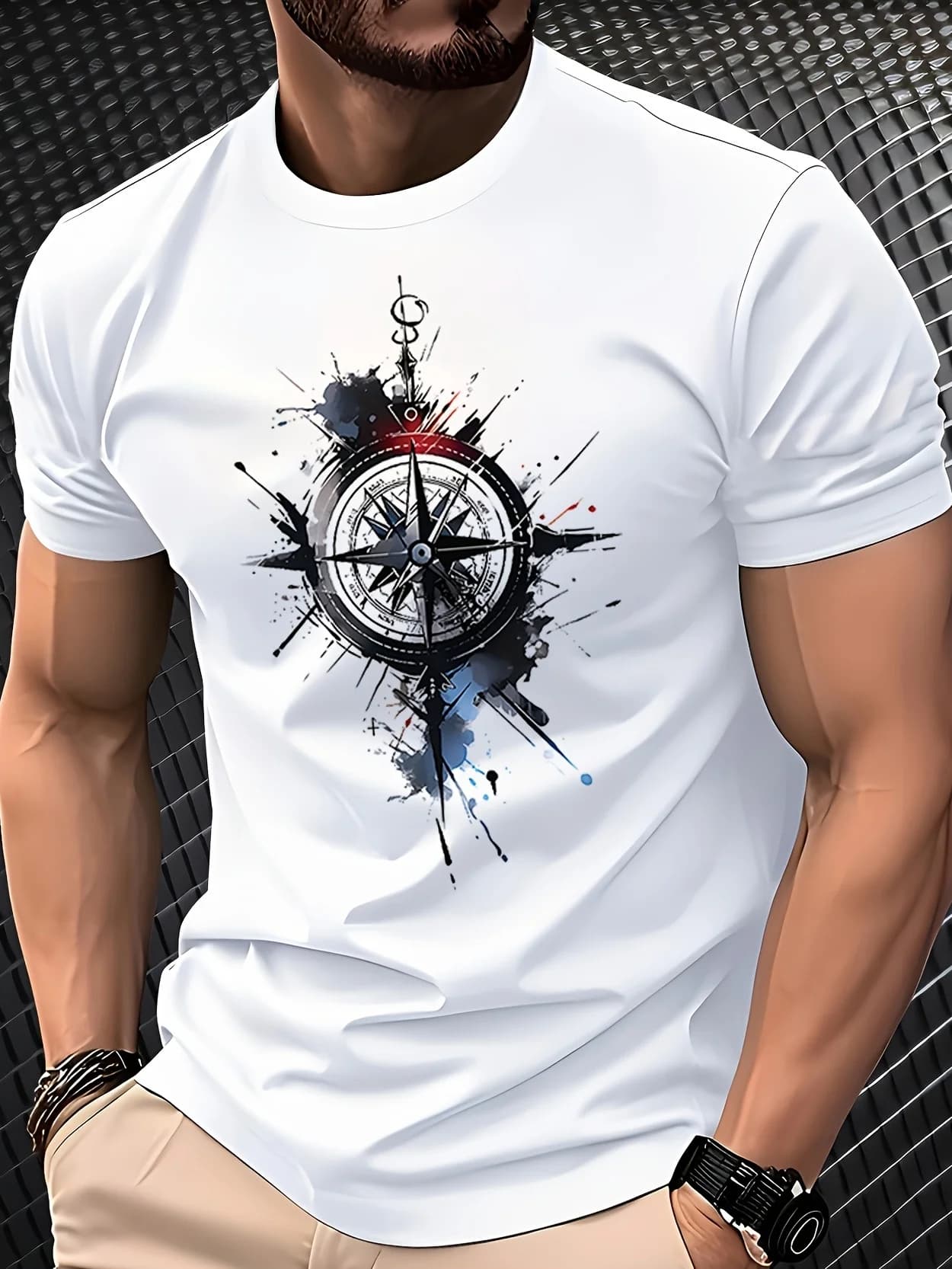 T-shirt pour homme en coton 100% doux de qualité supérieure avec impression artistique nautique de b