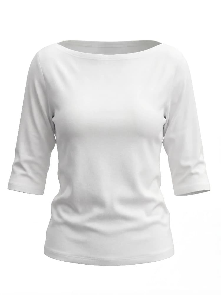 Nouveau T-shirt Femme Été 2026 Blanc Basique Épaules Dénudées Manches Trois-Quarts Tendance Décontra
