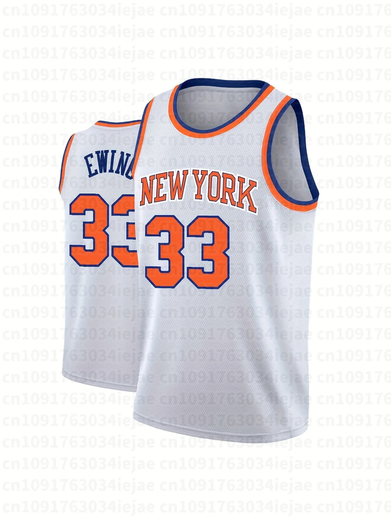 Maillot de basket-ball New York - Blanc avec accents orange et bleus, maillot de basket-ball pour le
