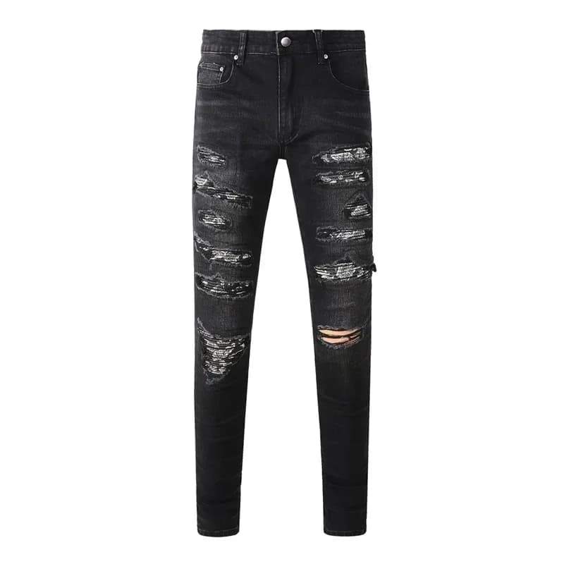 Streetwear hommes jean mode tendance américaine haute rue rétro lavage taille basse élastique maigre