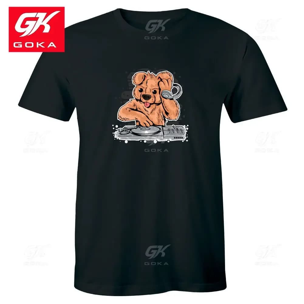 DJ Teddy Bear Tee House Music Party drôle noir col rond coton T-Shirt pour hommes nouveaux vêtements