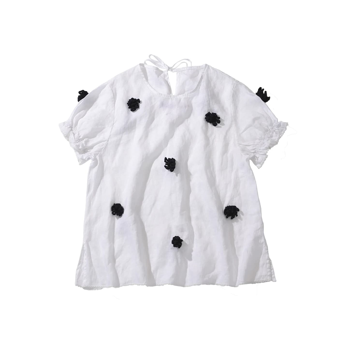 Chemise décontractée en lin blanc pour femmes, imakokoni, pull ample à fleurs au crochet, original,
