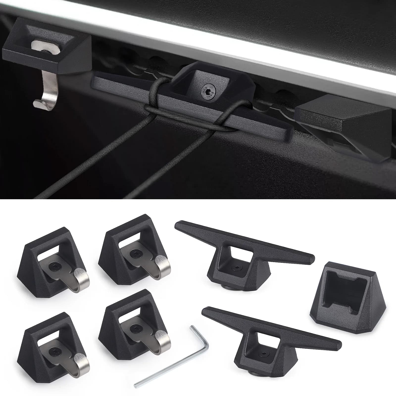 Pour Tesla Cybertruck 2024 – Ensemble d'accessoires de rail arrière en aluminium noir avec anneaux d
